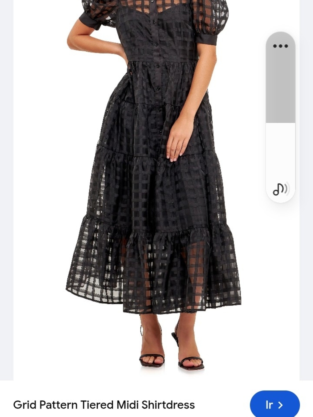 Black Grid-Pattern Tiered Midi Dress